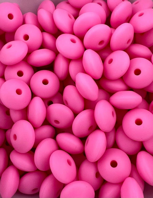 Bag of 100 12mm Pink Solid Silicone Lentil Beads
