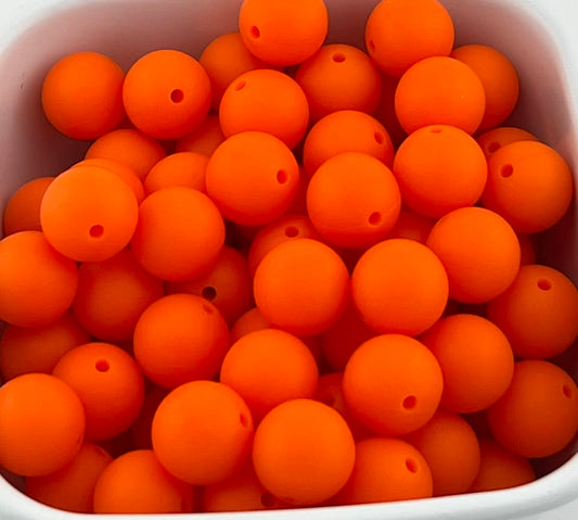 15mm Traffic Orange Solid Silicone Bead