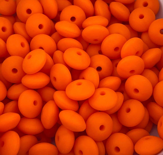 Bag of 100 12mm Traffic Orange Solid Silicone Lentil Beads