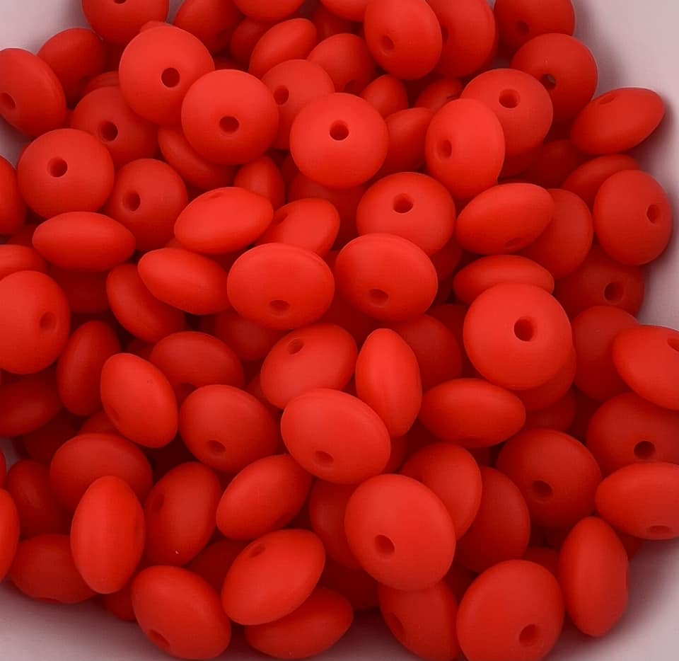 Bag of 100 12mm Flag Red Solid Silicone Lentil Beads
