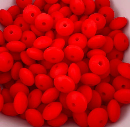 Bag of 100 12mm Flag Red Solid Silicone Lentil Beads