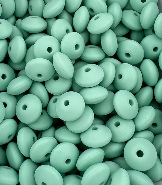 Bag of 100 12mm Tea Green Solid Silicone Lentil Beads