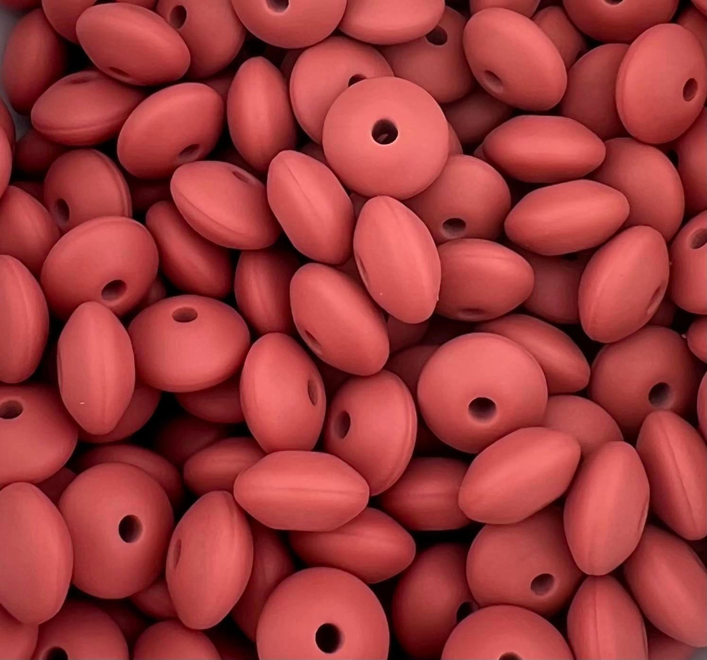 Bag of 100 12mm Dusty Terracotta Solid Silicone Lentil Beads
