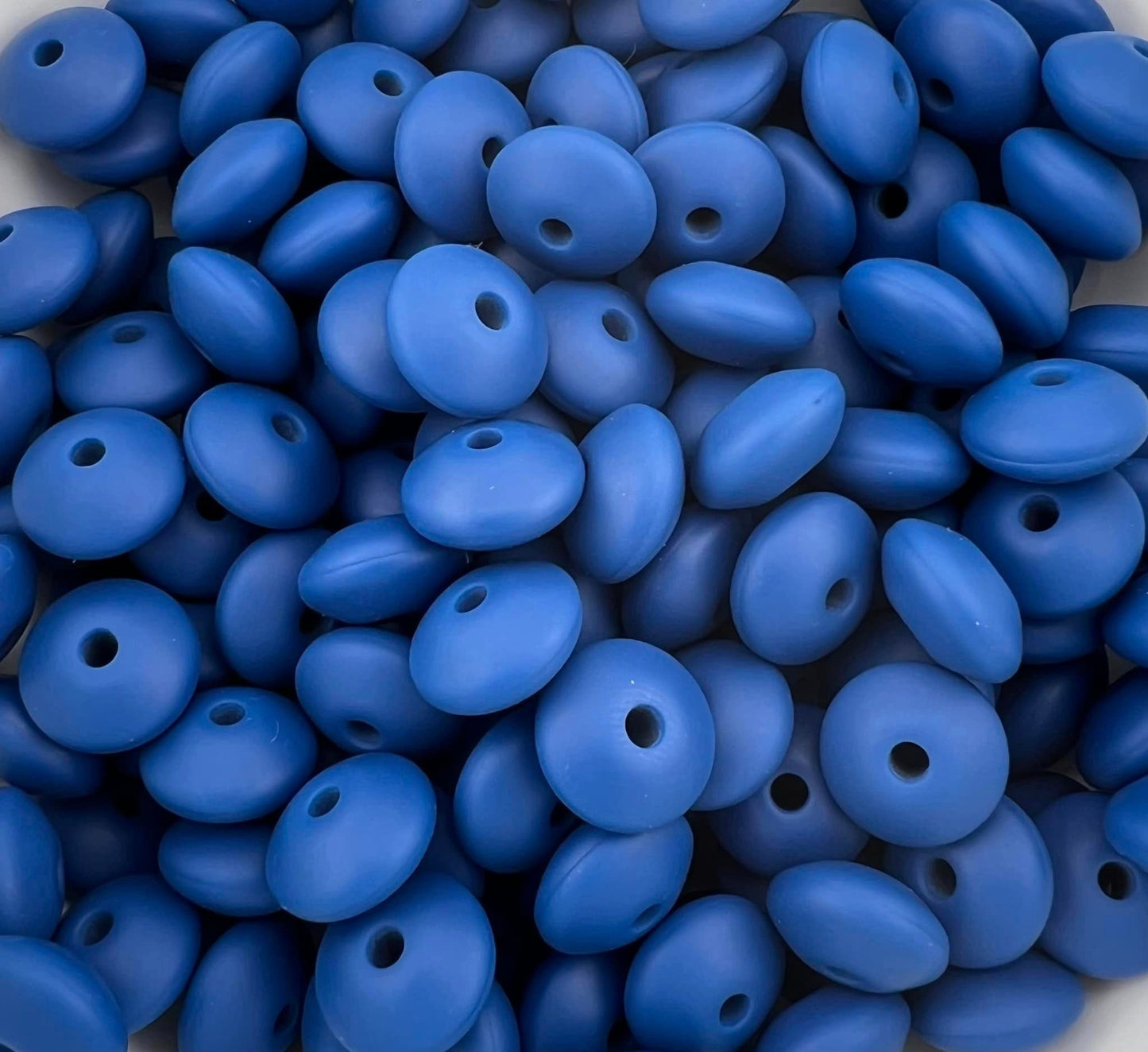 12mm Dress Blues Solid Silicone Lentil Beads