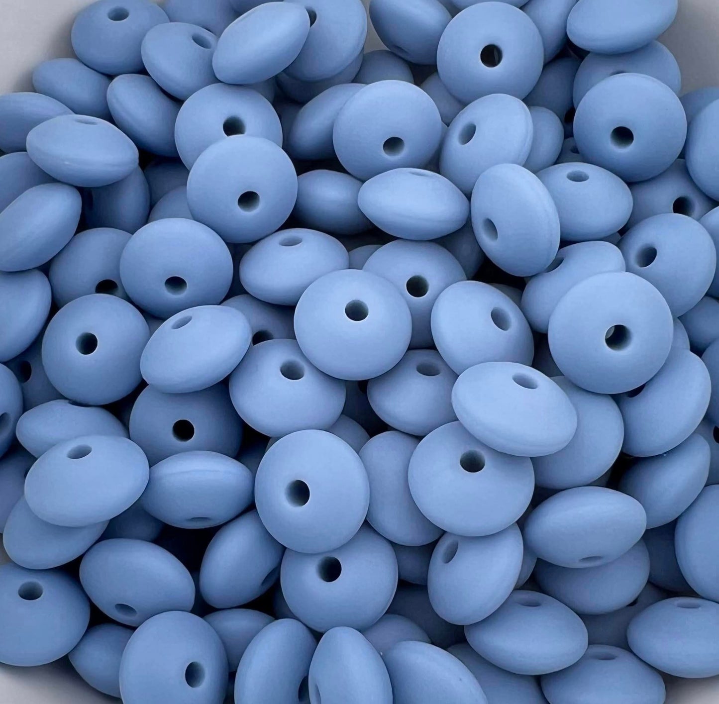 Bag of 100 12mm Arctic Blue Solid Silicone Lentil Beads