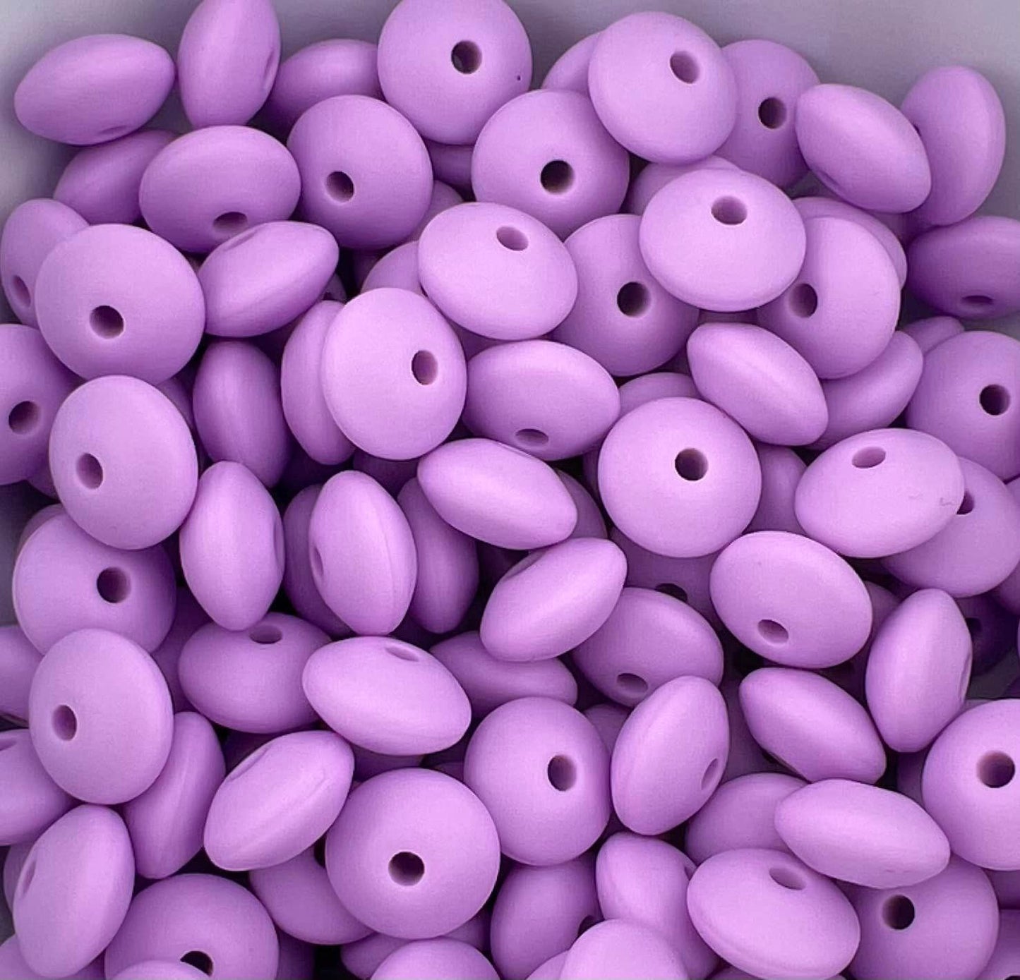 Bag of 100 12mm Light Lavender Solid Silicone Lentil Beads