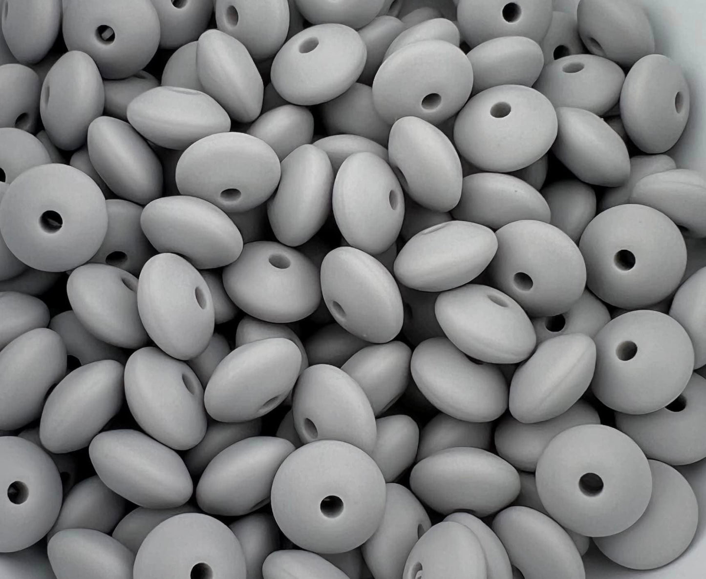 Bag of 100 12mm Smoke Solid Silicone Lentil Beads