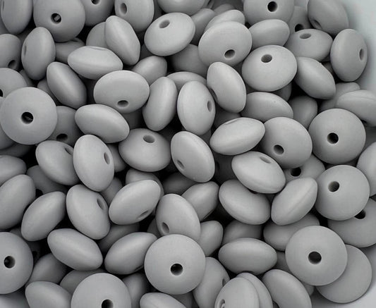 Bag of 100 12mm Smoke Solid Silicone Lentil Beads