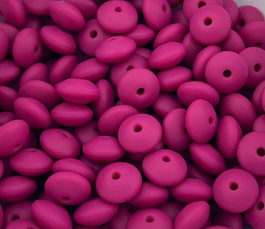Bag of 100 12mm Magenta Solid Silicone Lentil Beads