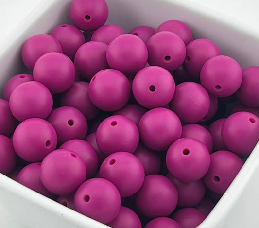 15mm Magenta Solid Silicone Bead