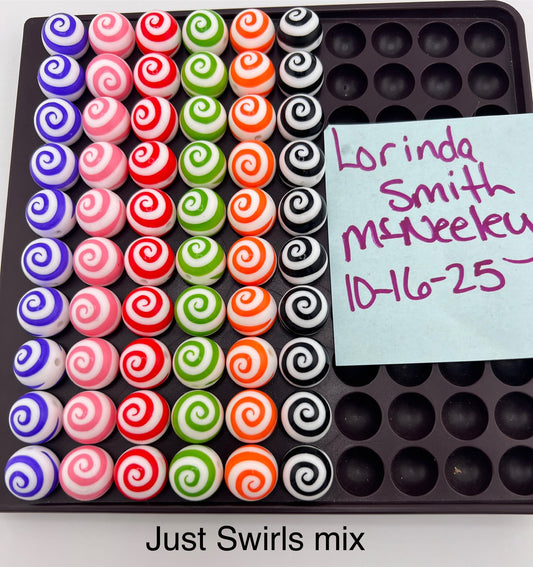 Set of 60 15mm Silicone Just Swirls mix Print Bead set
