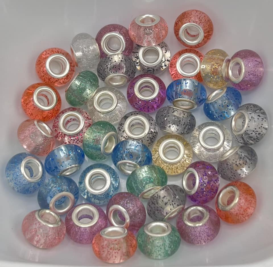 Big Hole Glittered Spacer Beads