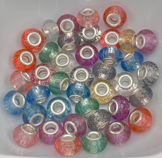 Big Hole Glittered Spacer Beads