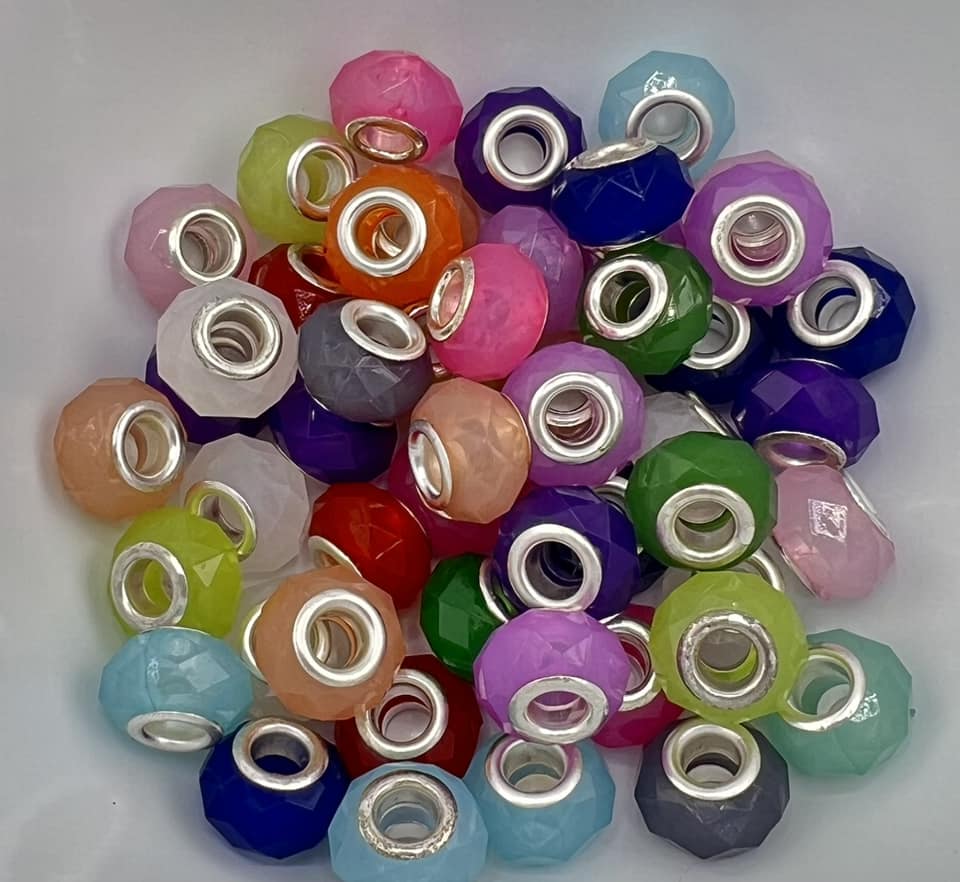 Big Hole Milky Faceted Spacer Beads