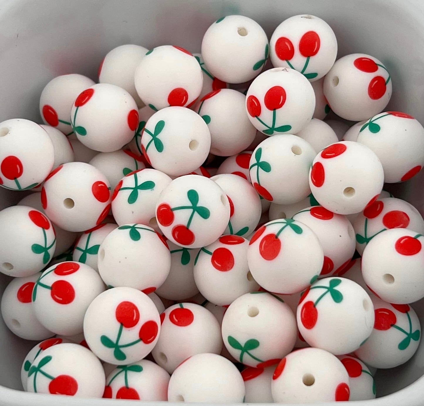 Pack of 20 15MM Cherries on White beads