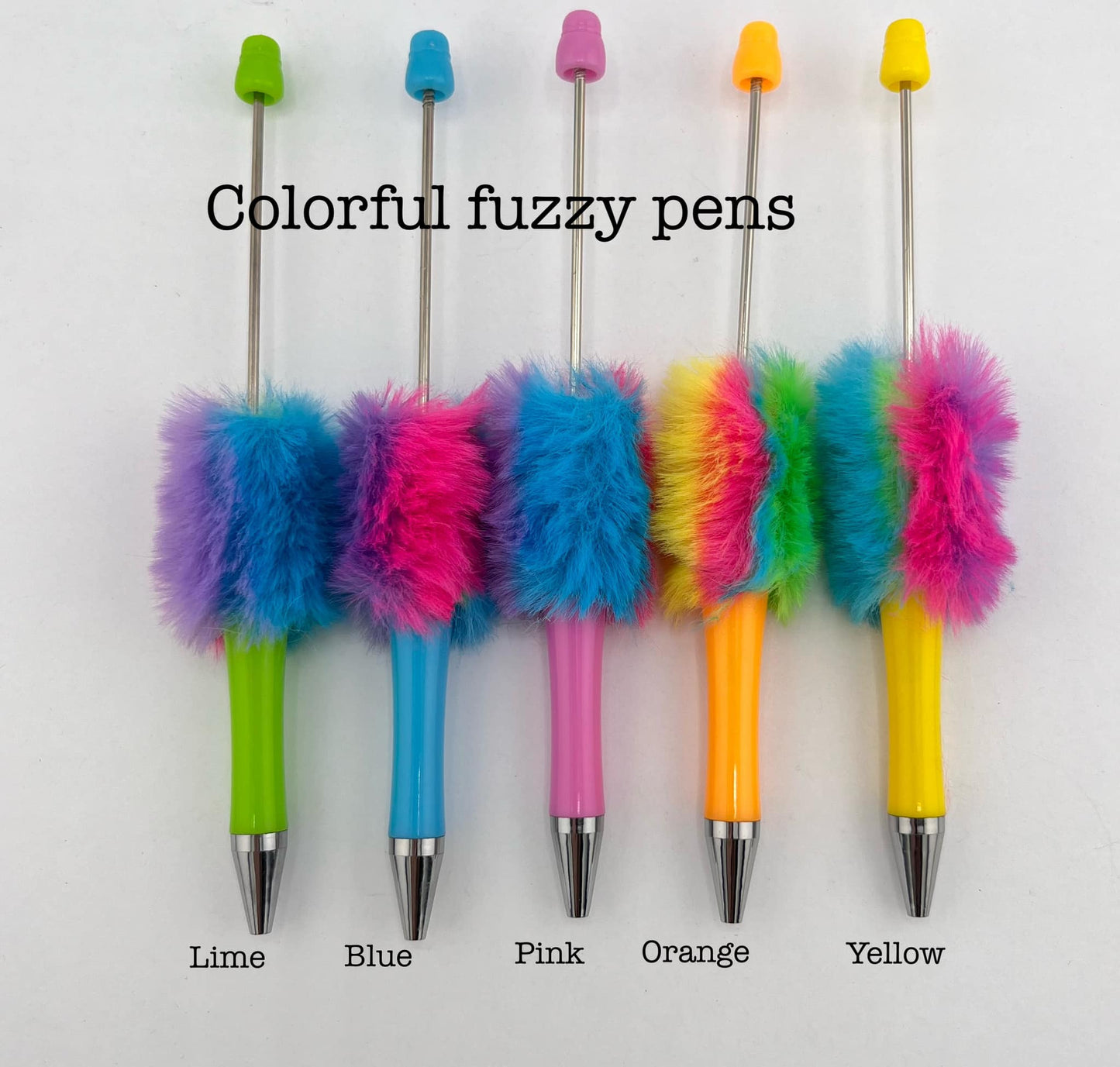 Beadable Fuzzy Leopard and Colorful Pens (11 Color Options)