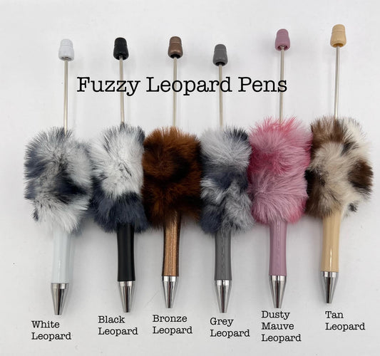 Beadable Fuzzy Leopard and Colorful Pens (11 Color Options)