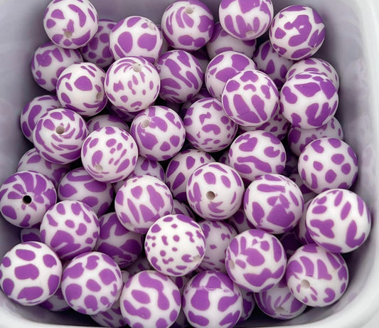 Bag of 40 15MM Light Purple Cow Print beads
