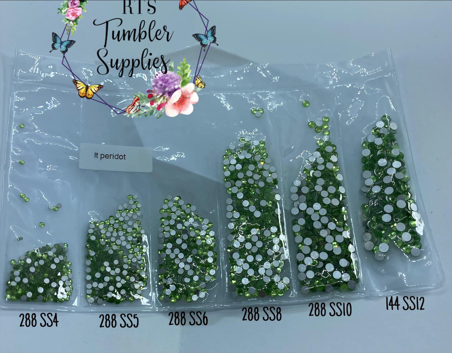 LIGHT PERIDOT GLASS RHINESTONES