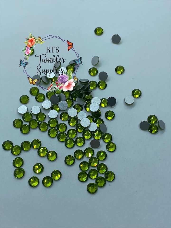 OLIVE GLASS RHINESTONES