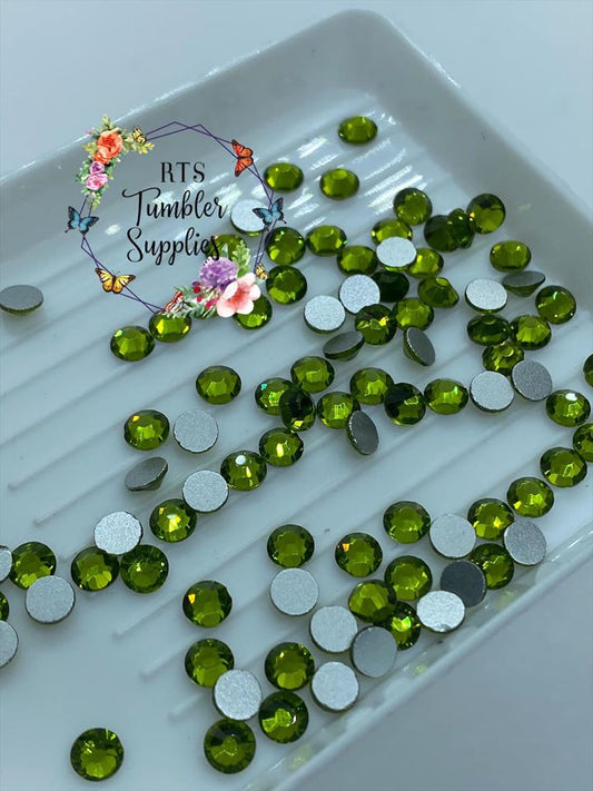 OLIVE GLASS RHINESTONES