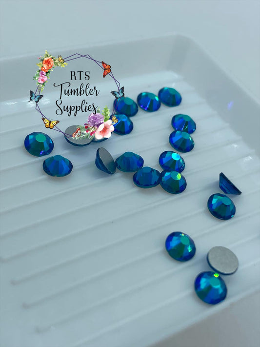 PEACOCK BLUE AB GLASS RHINESTONES