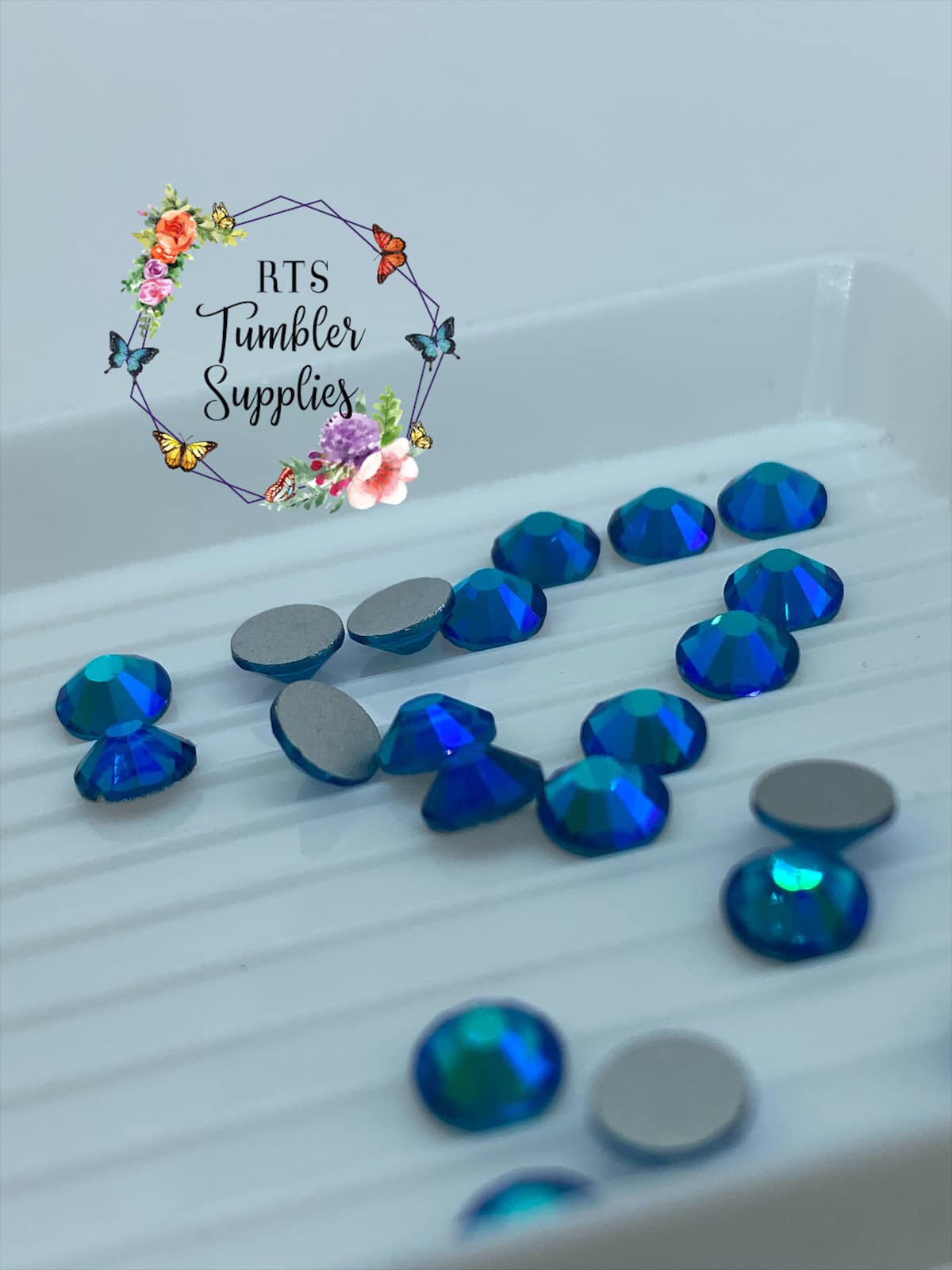 PEACOCK BLUE AB GLASS RHINESTONES