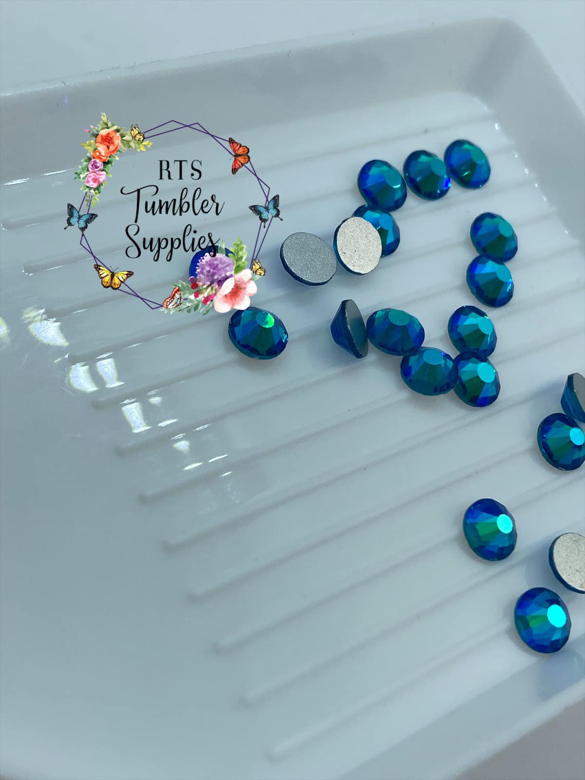 PEACOCK BLUE AB GLASS RHINESTONES