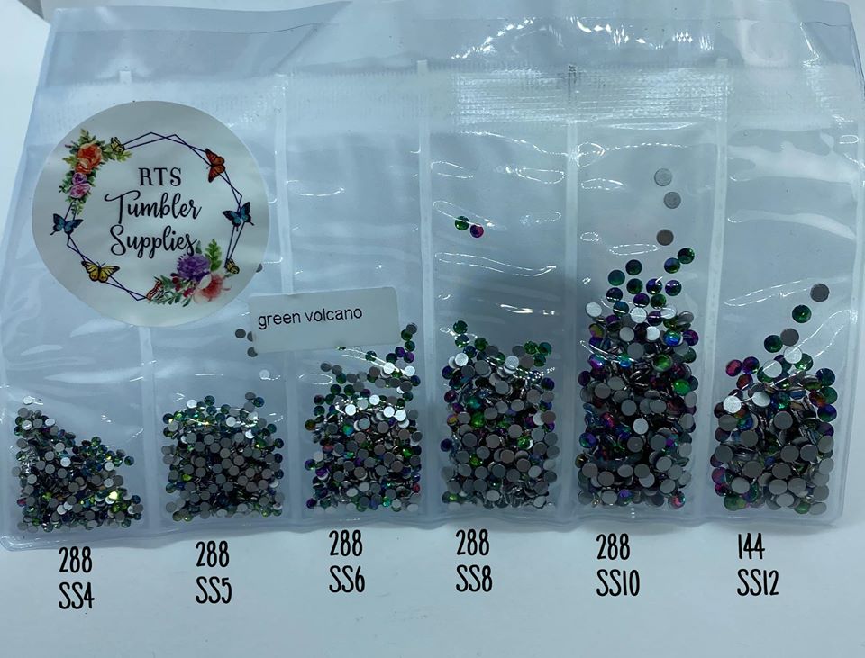 GREEN VOLCANO (GREEN CHAMELEON/FLARE) GLASS RHINESTONES